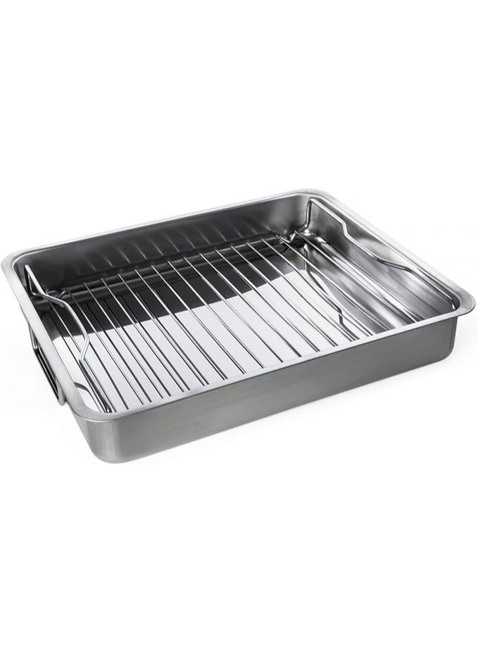 صينية تحميص مع رف شواء، من الفولاذ المقاوم للصدأ (1، 16 × 13)، رمادي - Image 2